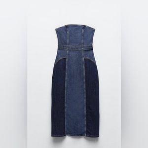 Strapless Patchwork Denim Dress Size: M